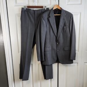 Vintage Palm Beach Gray Pinstriped Single Breasted Suit‎ 42 33x43 Business 80s